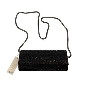 Starlet Rhinestone Shiny Handbag Clutch Black Evening Bag Bling Chain Gift New